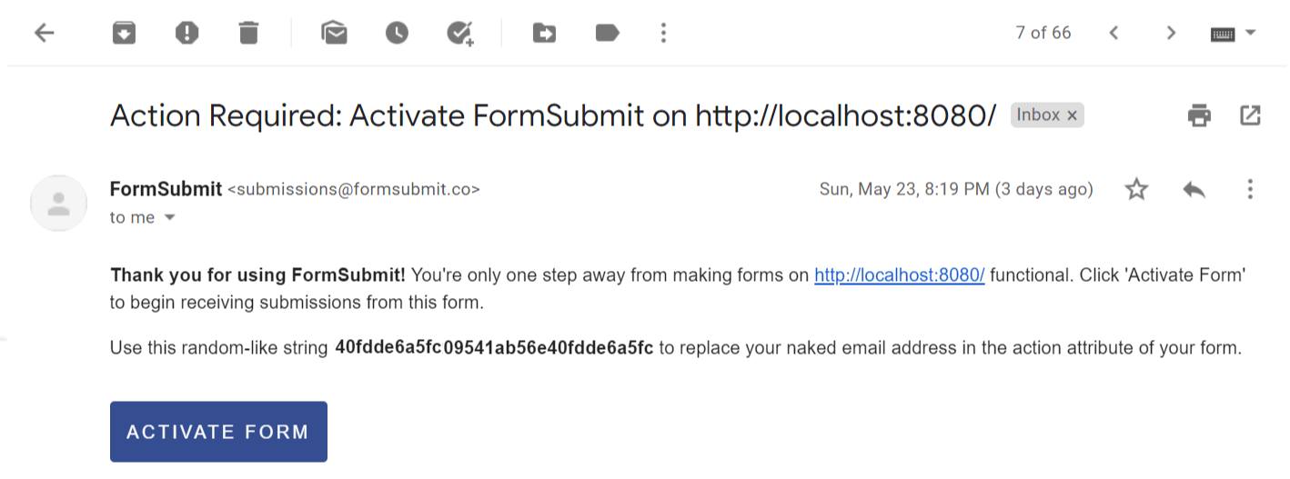 FormSubmit email confirmation